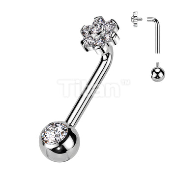 Implant Grade Titanium Internally Threaded L Bent Christina Piercing With CZ Flower Top and Pressed Fit Gem End - Image 2