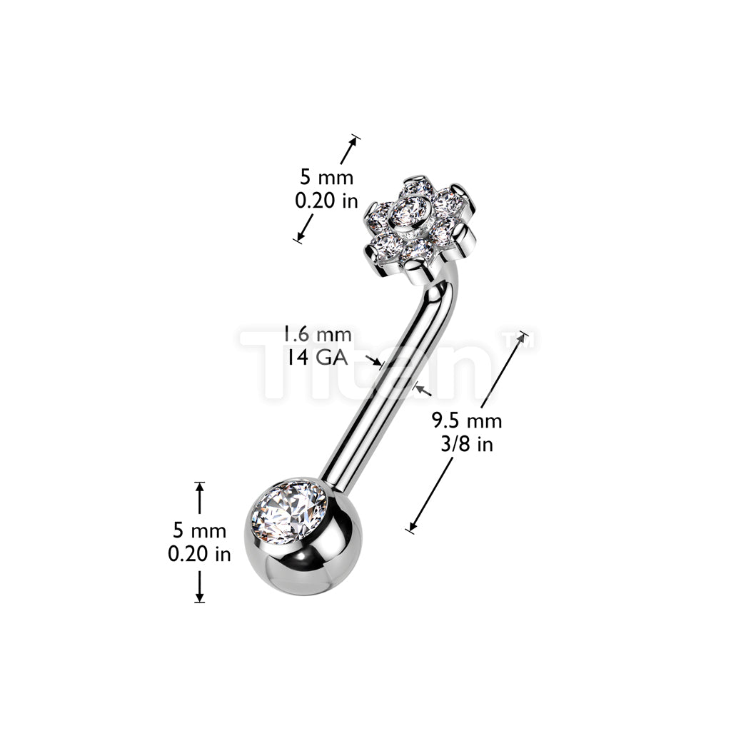 Implant Grade Titanium Internally Threaded L Bent Christina Piercing With CZ Flower Top and Pressed Fit Gem End - Image 3
