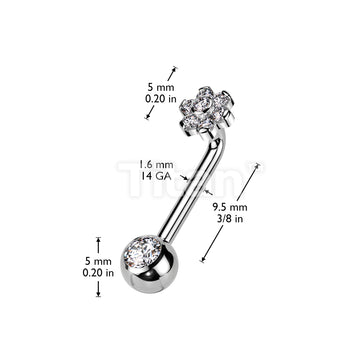 Implant Grade Titanium Internally Threaded L Bent Christina Piercing With CZ Flower Top and Pressed Fit Gem End - Image 3