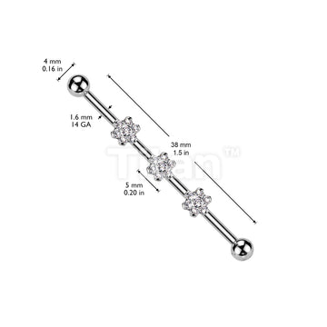 Implant Grade Titanium Internally Threaded Industrial Barbell With Three Titanium 6-CZ Flowers on Threaded Bar - Image 4