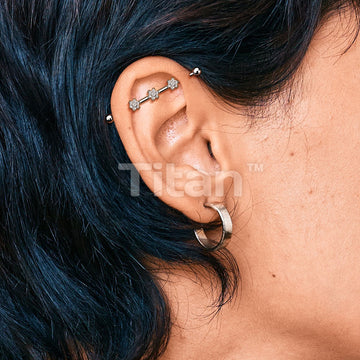Implant Grade Titanium Internally Threaded Industrial Barbell With Three Titanium 6-CZ Flowers on Threaded Bar - Image 5