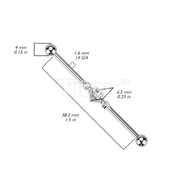 Implant Grade Titanium Internally Threaded Industrial Barbell With Square CZ Center and 2 Round CZs - Image 5