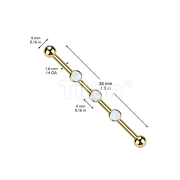 Implant Grade Titanium Internally Threaded Industrial Barbell With Three Titanium Flat Bezel Set Crystal or Opal Top on Threaded Bar - Image 6