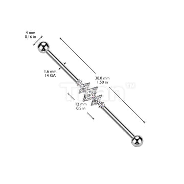Implant Grade Titanium Internally Threaded 3 Marquise CZ Center and 2 Round CZ Industrial Barbell  - Image 4