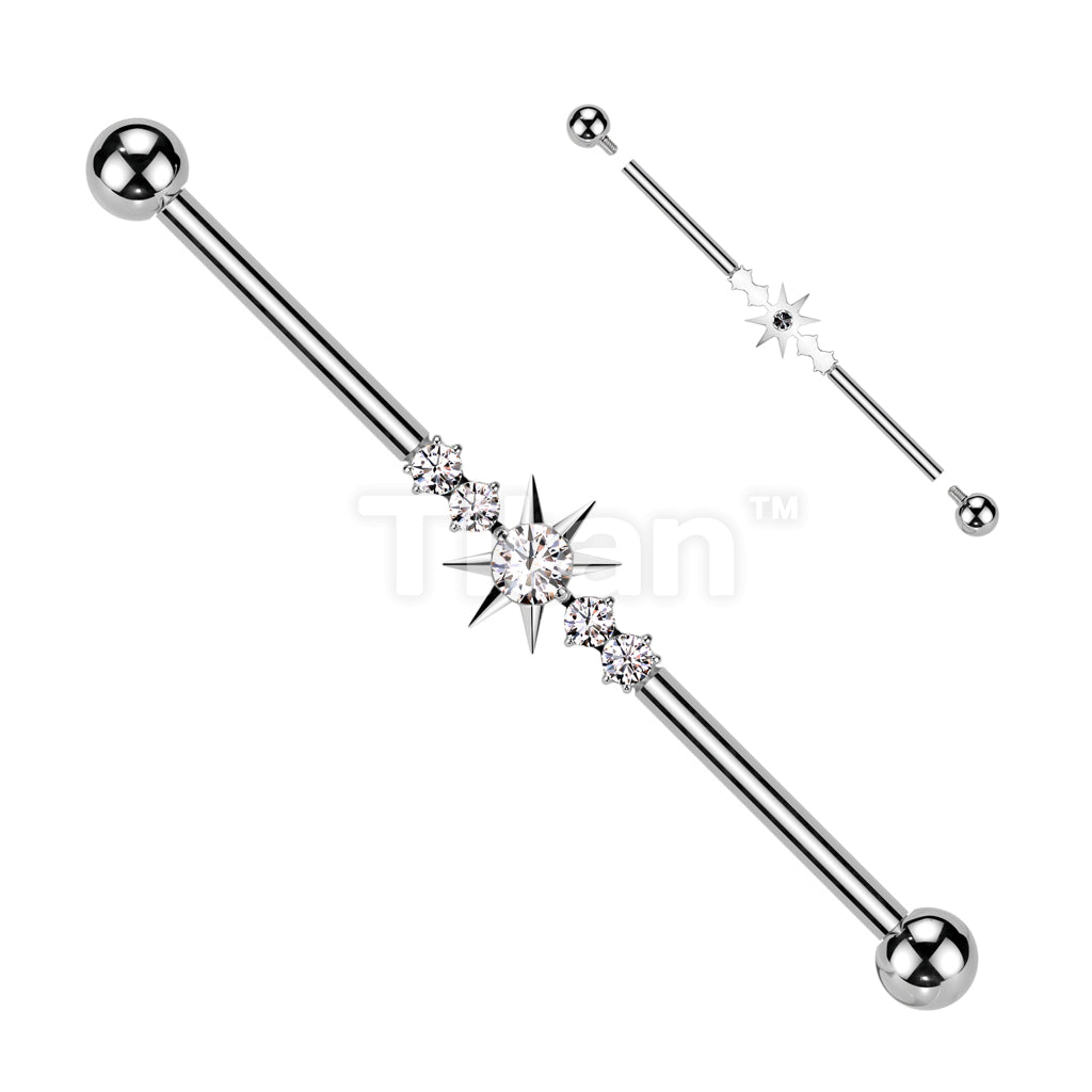 Implant Grade Titanium Internally Threaded Industrial Barbell With 5 CZ Spikes Center - Image 2