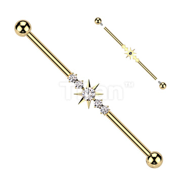 Implant Grade Titanium Internally Threaded Industrial Barbell With 5 CZ Spikes Center - Image 3