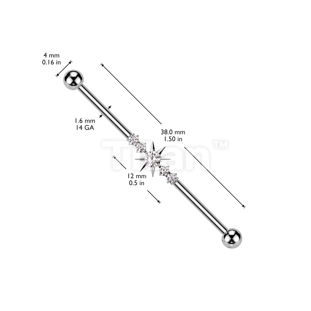 Implant Grade Titanium Internally Threaded Industrial Barbell With 5 CZ Spikes Center - Image 4