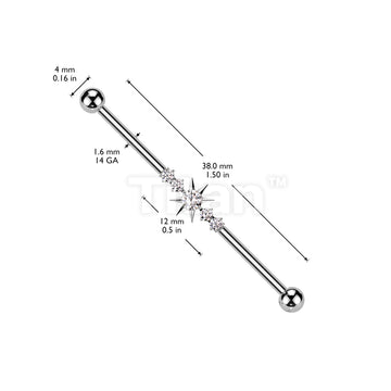 Implant Grade Titanium Internally Threaded Industrial Barbell With 5 CZ Spikes Center - Image 4
