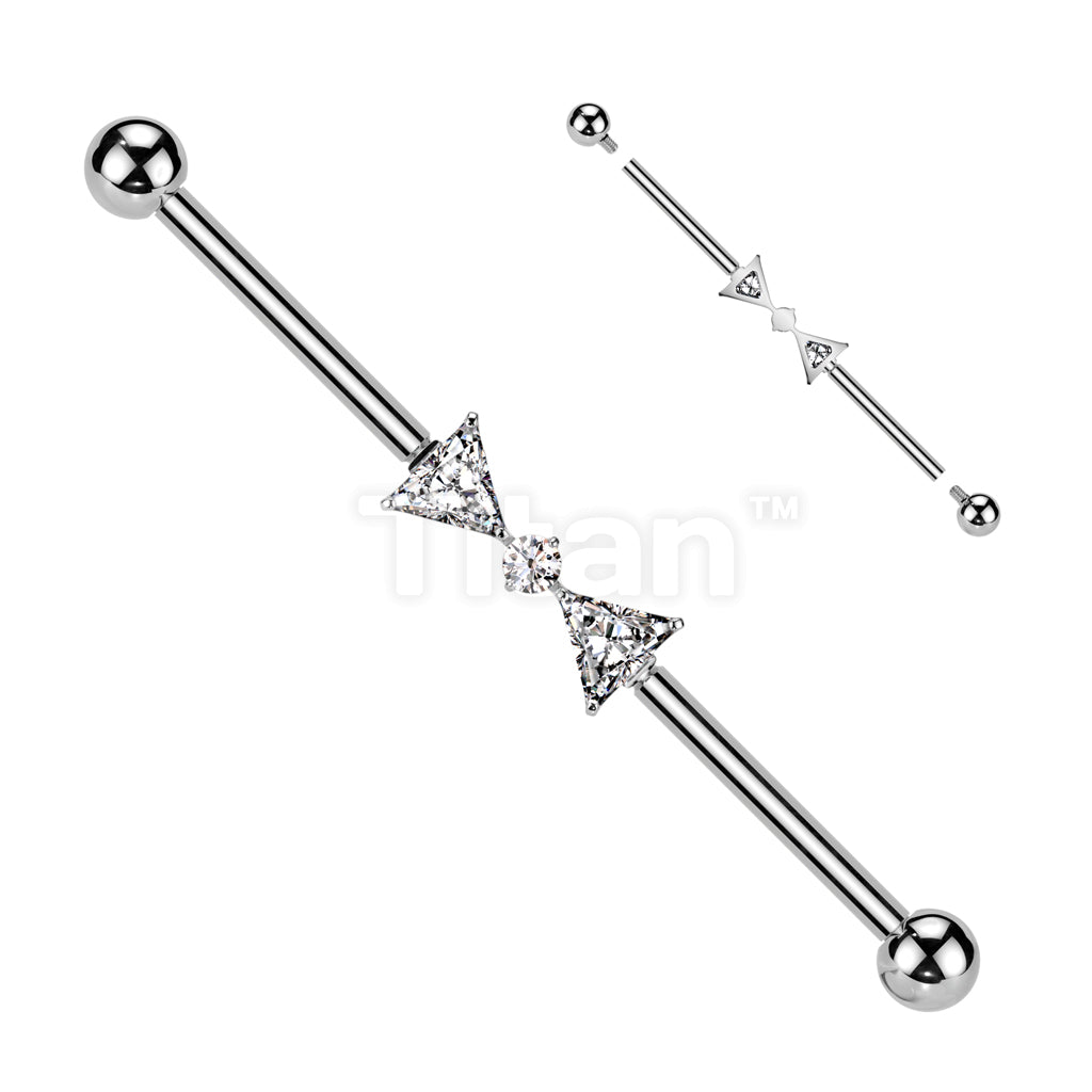 Implant Grade Titanium Internally Threaded CZ Ribbon Industrial Barbell  - Image 2