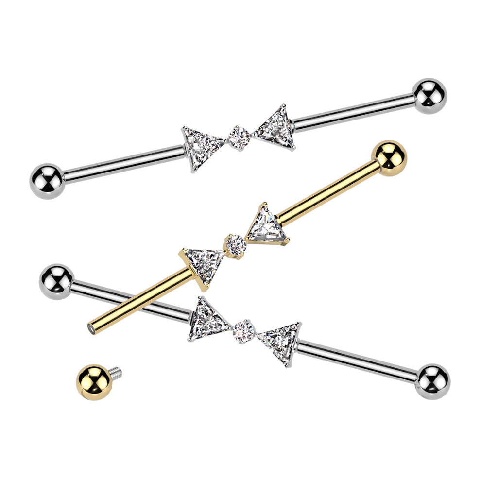 Implant Grade Titanium Internally Threaded CZ Ribbon Industrial Barbell
