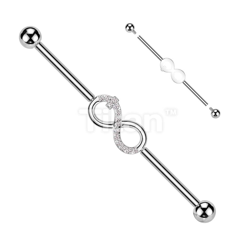 Implant Grade Titanium Internally Threaded Industrial Barbell With CZ Infinity Center - Image 2