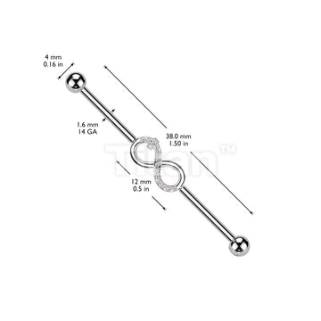 Implant Grade Titanium Internally Threaded Industrial Barbell With CZ Infinity Center - Image 4