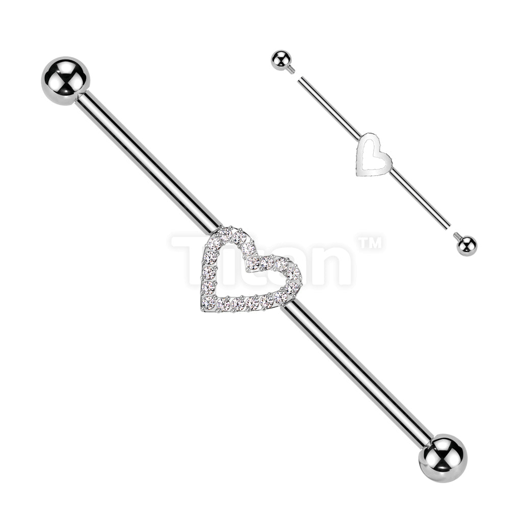 Implant Grade Titanium Internally Threaded Industrial Barbell With Hollow CZ Heart - Image 2