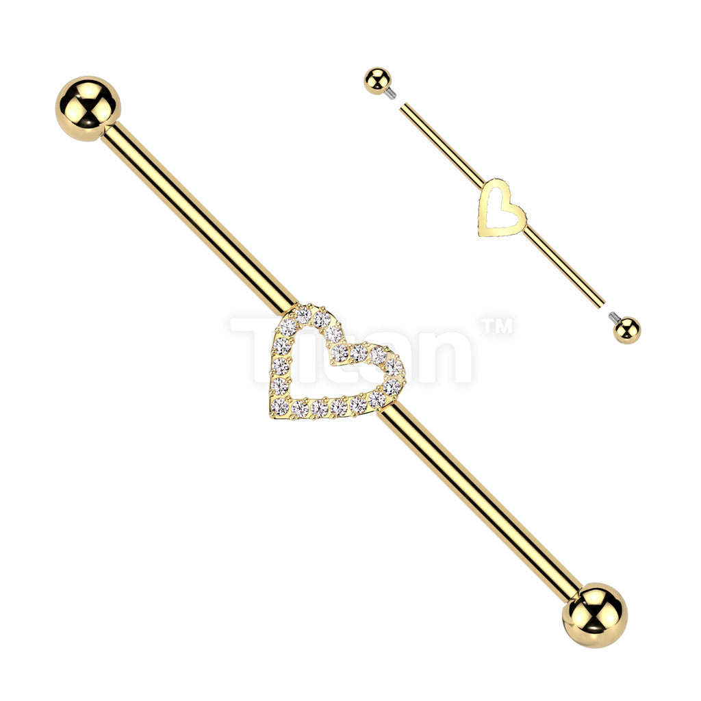Implant Grade Titanium Internally Threaded Industrial Barbell With Hollow CZ Heart - Image 3