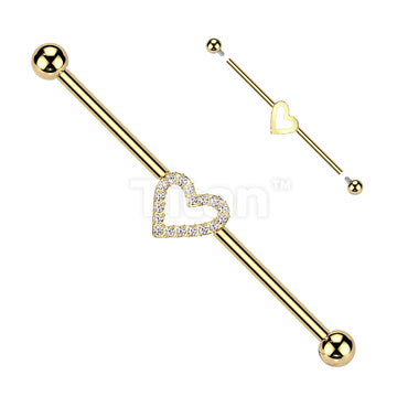 Implant Grade Titanium Internally Threaded Industrial Barbell With Hollow CZ Heart - Image 3