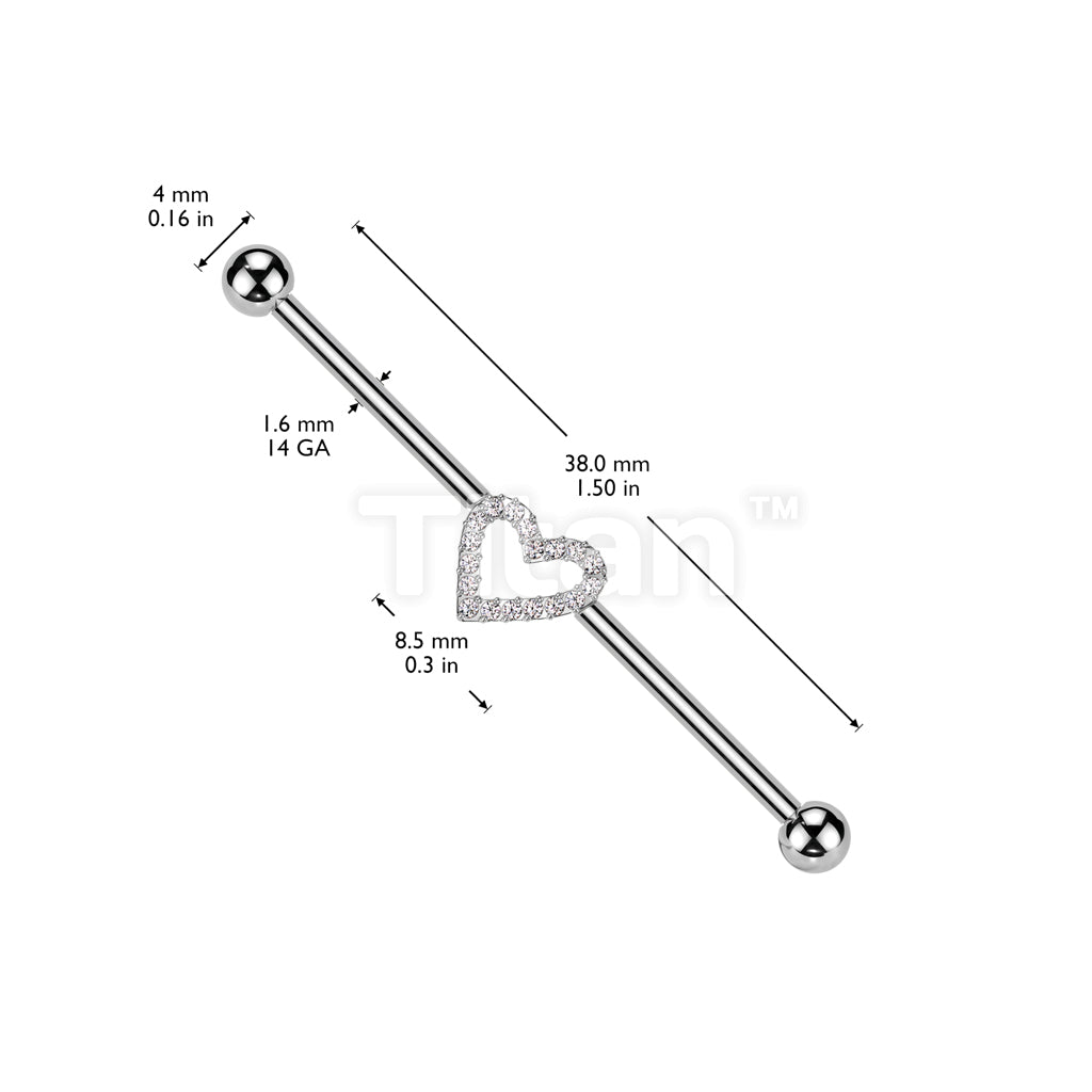 Implant Grade Titanium Internally Threaded Industrial Barbell With Hollow CZ Heart - Image 4