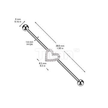 Implant Grade Titanium Internally Threaded Industrial Barbell With Hollow CZ Heart - Image 4