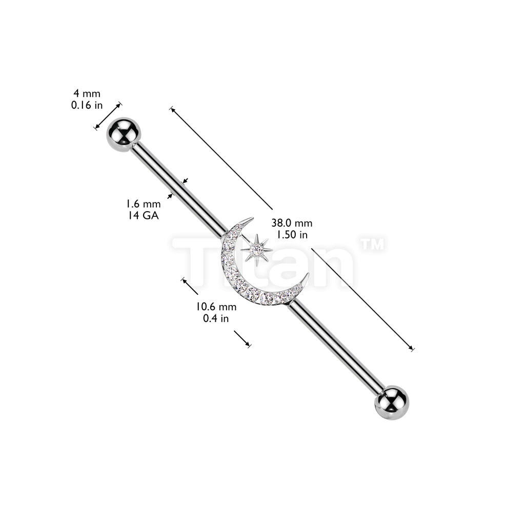 Implant Grade Titanium Internally Threaded Industrial Barbell With CNC Set CZ Crescent Moon and CZ Star - Image 4