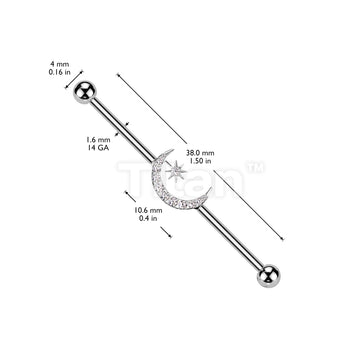 Implant Grade Titanium Internally Threaded Industrial Barbell With CNC Set CZ Crescent Moon and CZ Star - Image 4