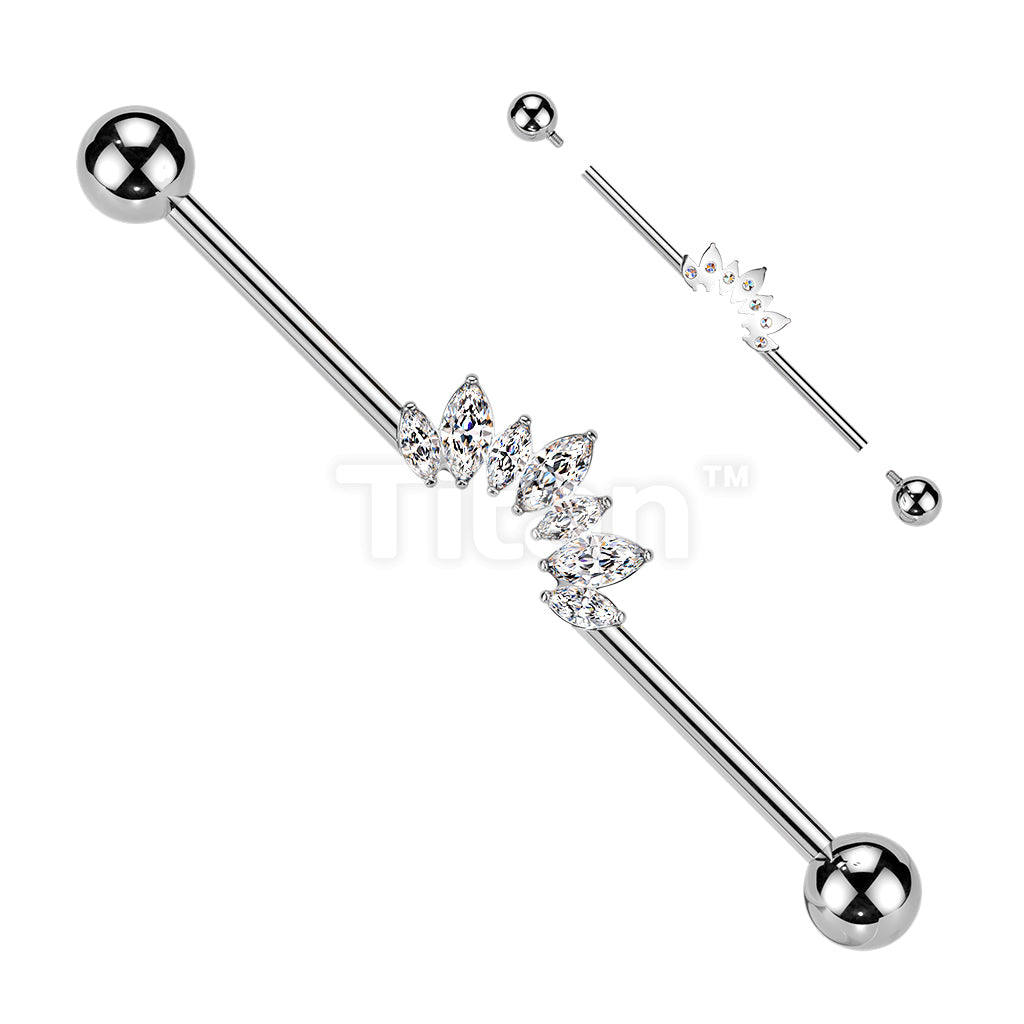 Titanium Internally Threaded 7 Marquise CZ Fan Industrial Barbell  - Image 2