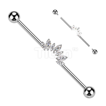 Titanium Internally Threaded 7 Marquise CZ Fan Industrial Barbell  - Image 2