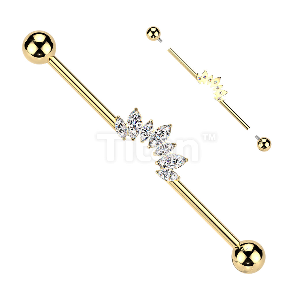 Titanium Internally Threaded 7 Marquise CZ Fan Industrial Barbell  - Image 3