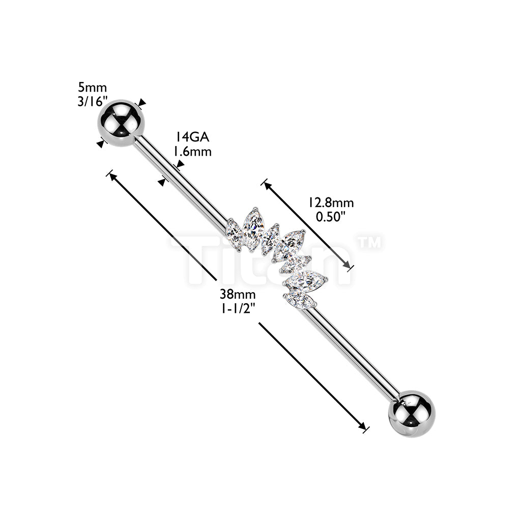 Titanium Internally Threaded 7 Marquise CZ Fan Industrial Barbell  - Image 4