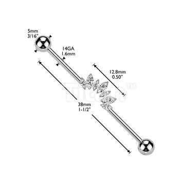 Titanium Internally Threaded 7 Marquise CZ Fan Industrial Barbell  - Image 4