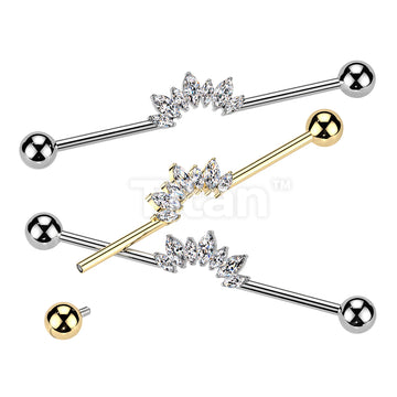 Titanium Internally Threaded 7 Marquise CZ Fan Industrial Barbell 