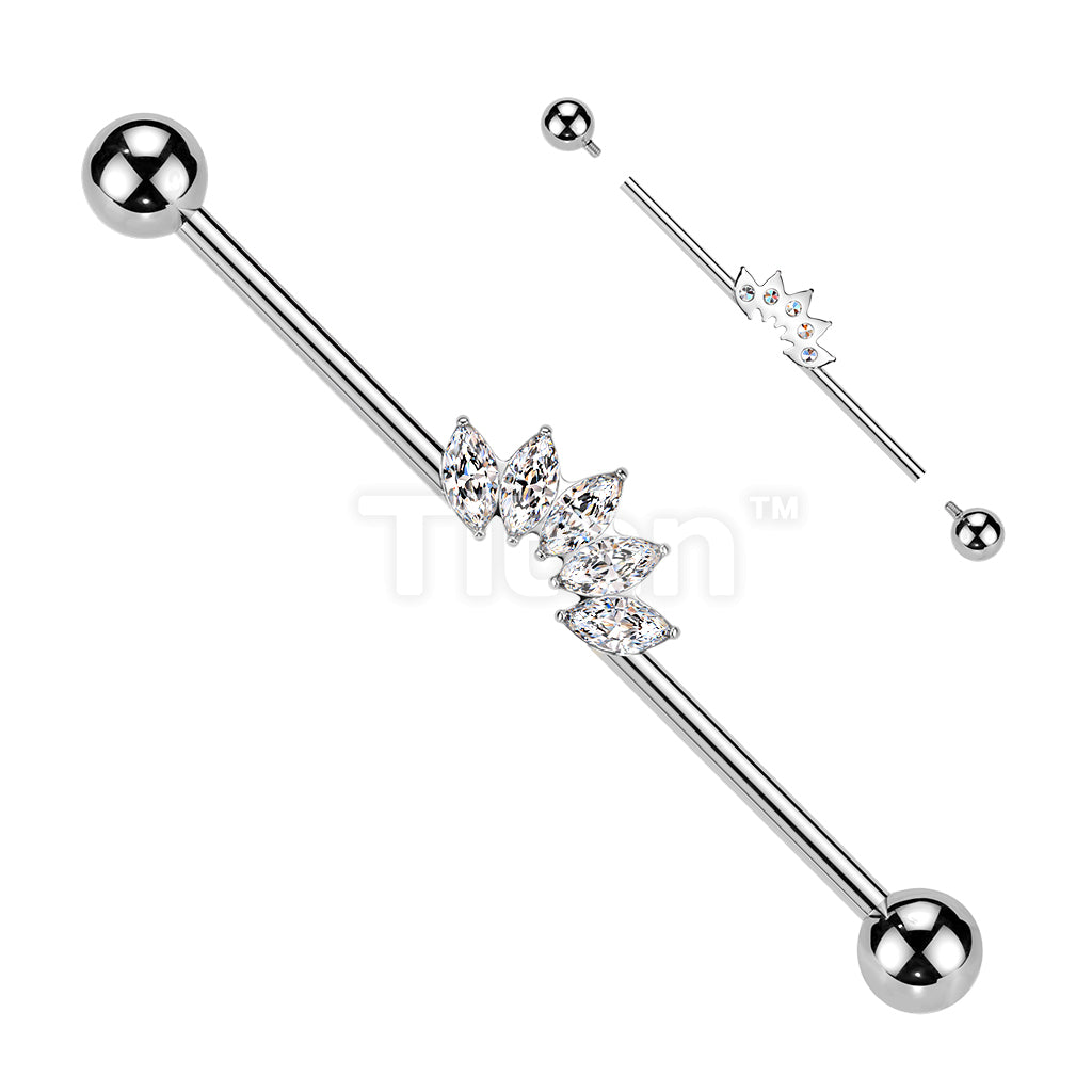 Titanium Internally Threaded 5 Marquise CZ Fan Industrial Barbell  - Image 2