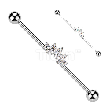 Titanium Internally Threaded 5 Marquise CZ Fan Industrial Barbell  - Image 2