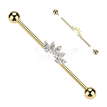 Titanium Internally Threaded 5 Marquise CZ Fan Industrial Barbell  - Image 3