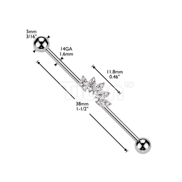 Titanium Internally Threaded 5 Marquise CZ Fan Industrial Barbell  - Image 4