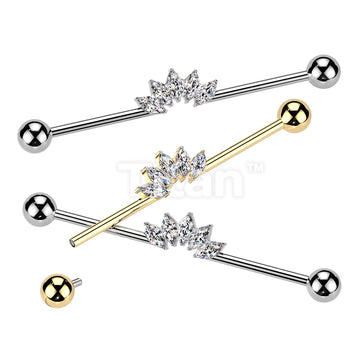 Titanium Internally Threaded 5 Marquise CZ Fan Industrial Barbell 