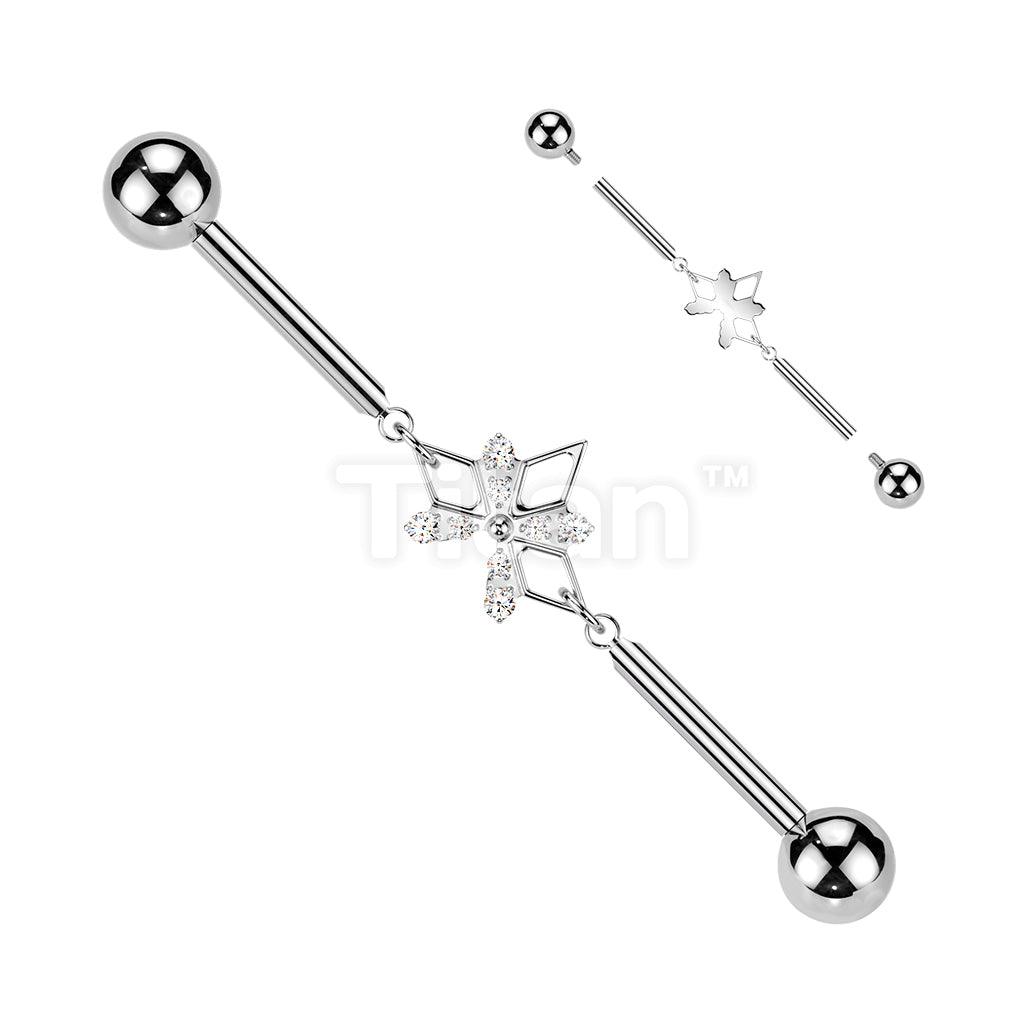 Titanium Internally Threaded CNC CZ 3 Hollow Diamond Chain Industrial Barbell - Image 2
