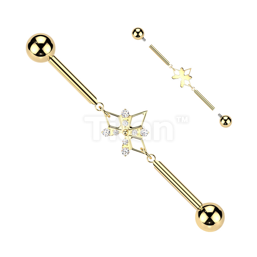 Titanium Internally Threaded CNC CZ 3 Hollow Diamond Chain Industrial Barbell - Image 3