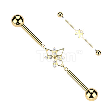 Titanium Internally Threaded CNC CZ 3 Hollow Diamond Chain Industrial Barbell - Image 3