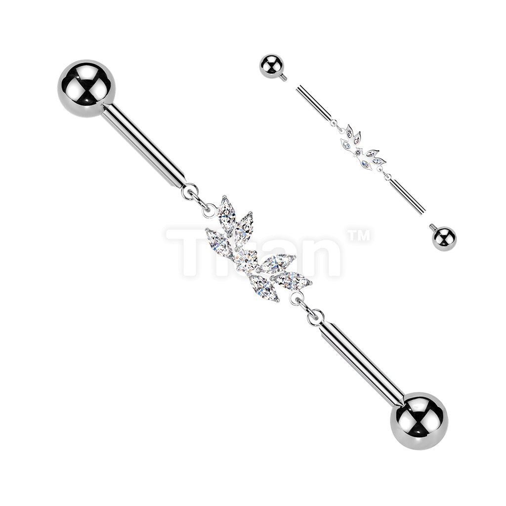 Titanium Internally Threaded Marquise CZ Wing Chain Industrial Barbell - Image 2