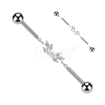 Titanium Internally Threaded Marquise CZ Wing Chain Industrial Barbell - Image 2