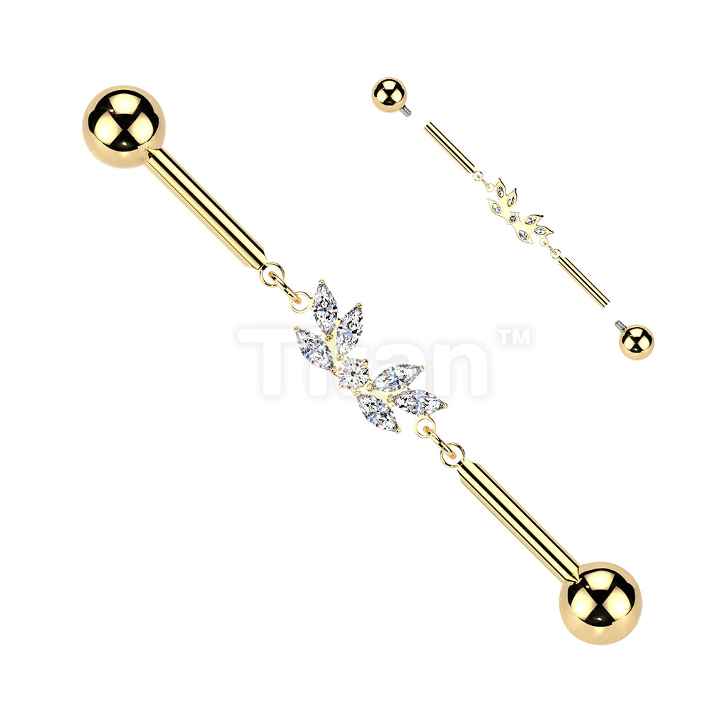 Titanium Internally Threaded Marquise CZ Wing Chain Industrial Barbell - Image 3