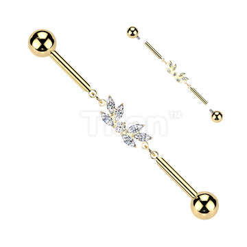 Titanium Internally Threaded Marquise CZ Wing Chain Industrial Barbell - Image 3