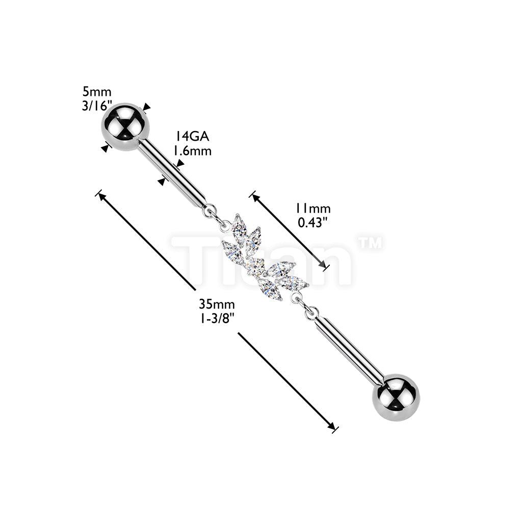 Titanium Internally Threaded Marquise CZ Wing Chain Industrial Barbell - Image 4