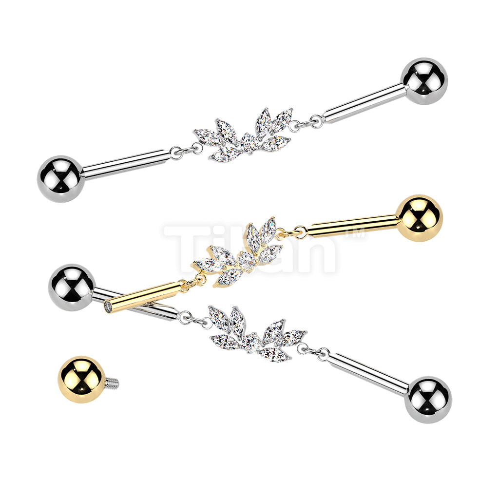 Titanium Internally Threaded Marquise CZ Wing Chain Industrial Barbell