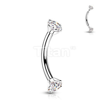 Implant Grade Titanium Internally Threaded Curved Barbell With Prong Set CZ Ends  - Image 3