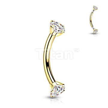 Implant Grade Titanium Internally Threaded Curved Barbell With Prong Set CZ Ends  - Image 4