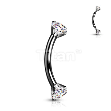 Implant Grade Titanium Internally Threaded Curved Barbell With Prong Set CZ Ends  - Image 5