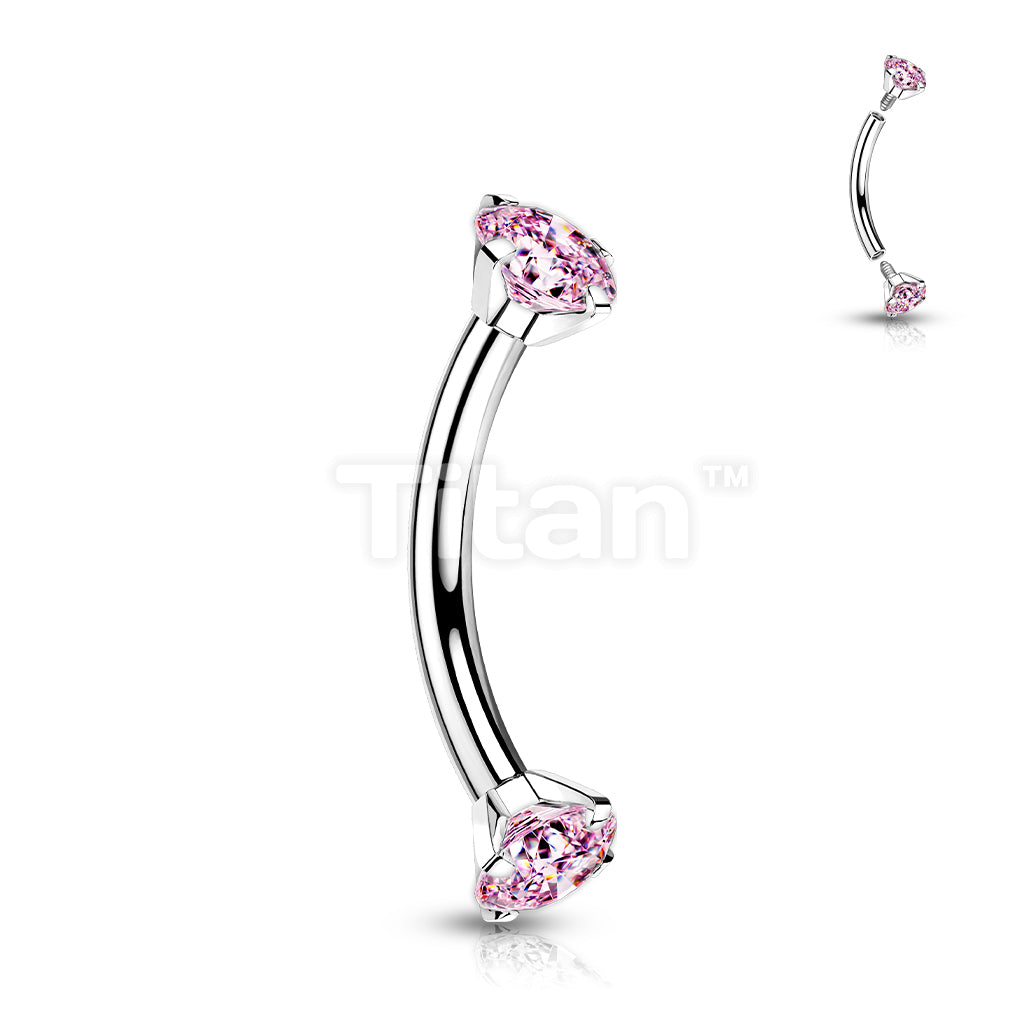 Implant Grade Titanium Internally Threaded Curved Barbell With Prong Set CZ Ends  - Image 6