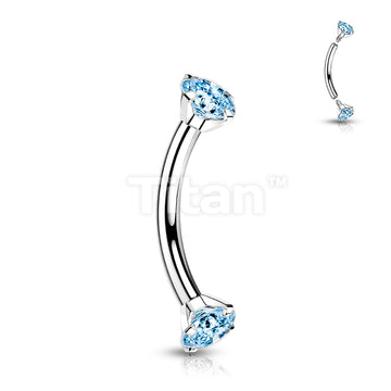 Implant Grade Titanium Internally Threaded Curved Barbell With Prong Set CZ Ends  - Image 7