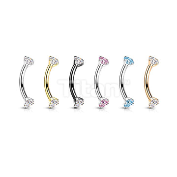 Implant Grade Titanium Internally Threaded Curved Barbell With Prong Set CZ Ends  - Image 10