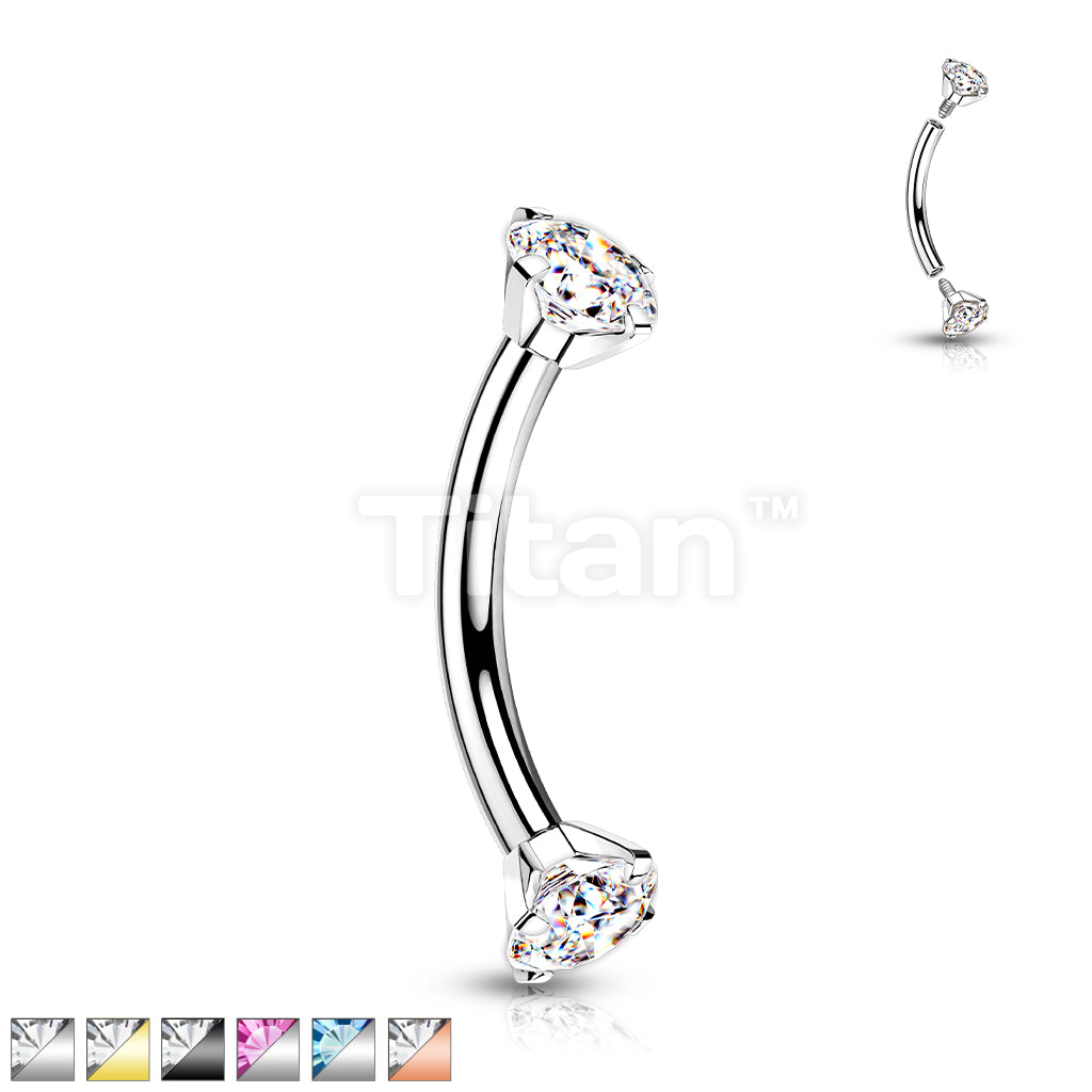 Implant Grade Titanium Internally Threaded Curved Barbell With Prong Set CZ Ends  - Image 2